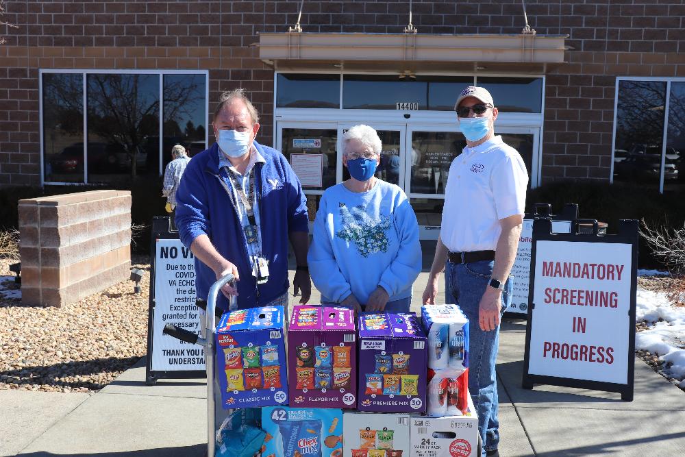 Requested supplies delivered Jewell VA facility.  Picture are ER (PER) Ginny Dumas, Ledge Esquire Dan Halkett and
Jewell VA Rep. 