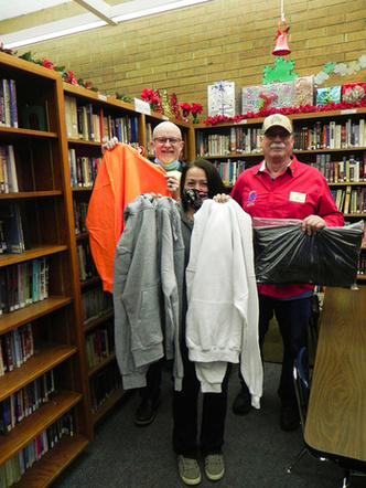 Riddle High School Principal William Starkweather & School Custodian Rebecca Prinz were presented with over 60 "Keep-A-Teen Warm" hoodies & jackets from PER/Grant Coordinator Walter Kauhn. All items were purchased with funds from a BEACON Grant our Lodge received. 