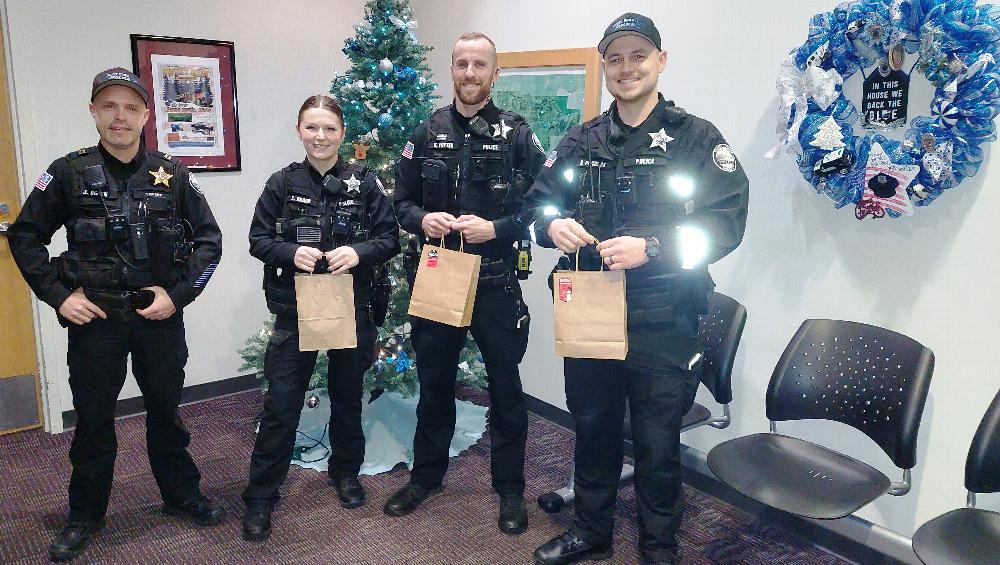 Annual Elks / Point Restaurant Community Thanksgiving Donations were split between Fire and Police Sharing Trees & Shop with a Cop programs