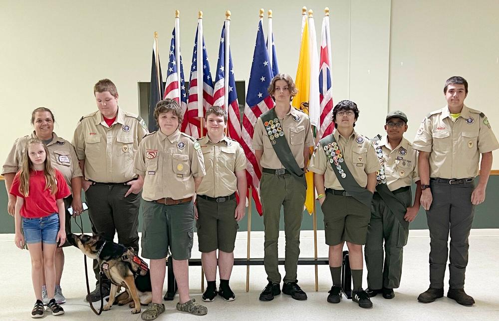 Elks Lodge #1988 held its Flag Day celebration June 14, 2023. Present at the event were Elks Lodge officers and members and Boy Scout Troop 646 to parade the different versions of the colonial flags, American flags and the POW/MIA flag from one post to another. The Benevolent Order of Elks were the first to observe and are the largest supporter of Flag Day. From the founding of Jamestown to present day the flag of our country is historically rich. Esquire Bob Tiegs recounted this history in the following presentation:
