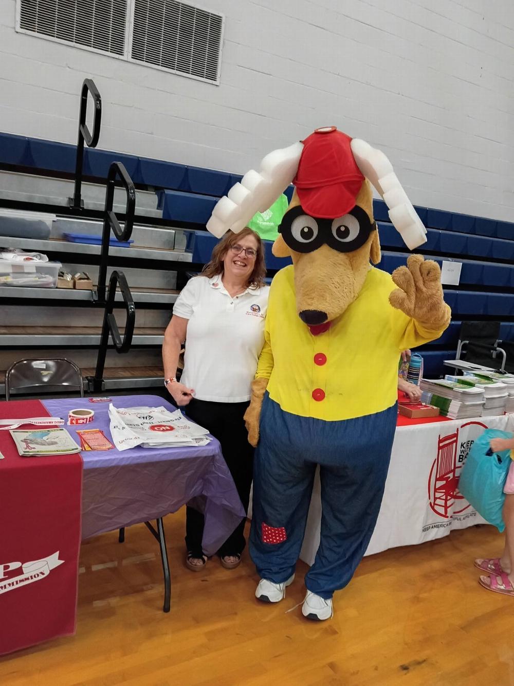 Our ER Mary Jo Fox with Elroy. Elroy has a great time meeting Kids of all ages. 