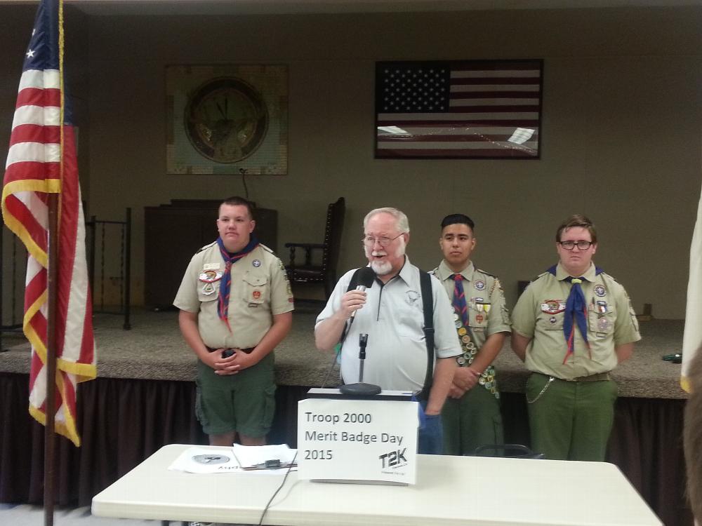 T2K Merit Badge Day - ER Pat McKiernan addressing the Scouts
