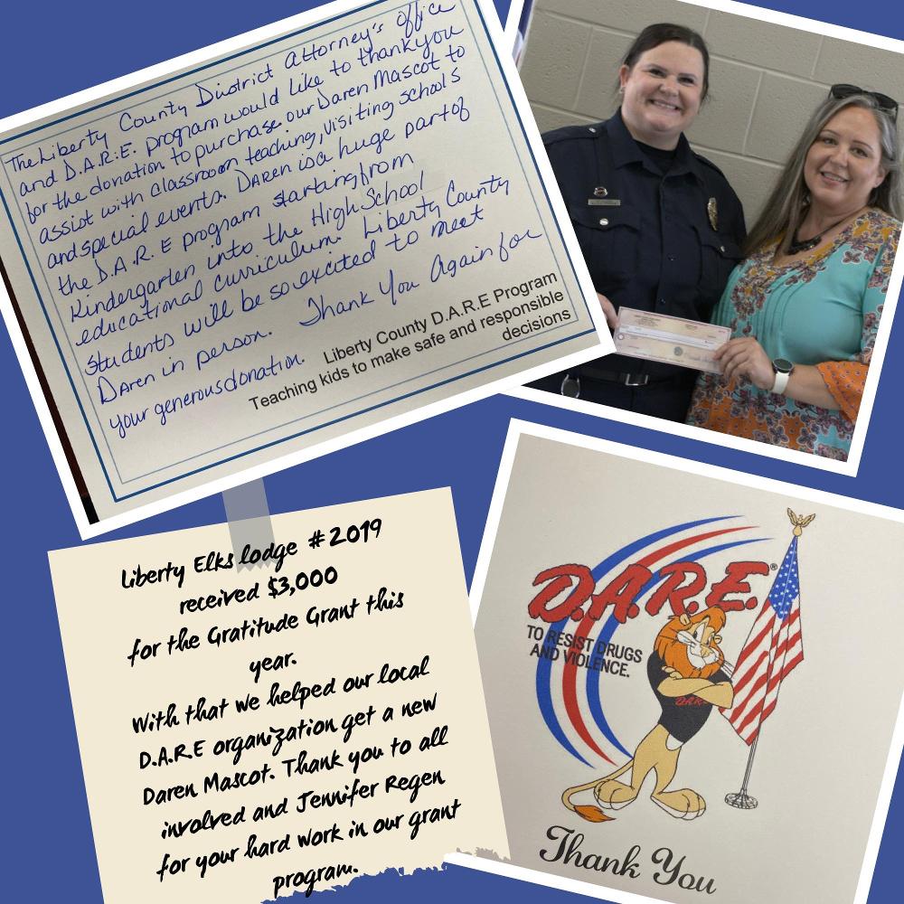 2025 Gratitude Grant provides Liberty County D.A.R.E. Program with a new mascot costume.