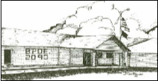 Drawing by PER Jimbo England (RIP) of the Show Low Elks Lodge #2090 when the old Bingo Hall was still attached to the main Lodge.
