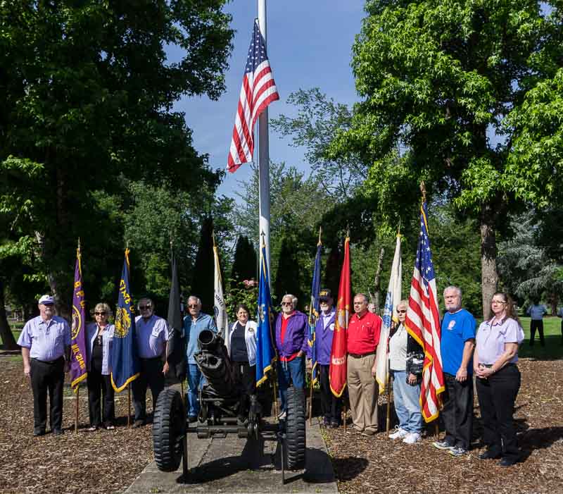 Our "color guard", May 30, 2016.   
From left to right, Bill Kellogg, Dianne French, Jerry French, Ron Kraal, Jonna VanDeWalker, Ken Perkins, Jack Barbee, Jim Alameda, Jane Scully, Jim Emory, Pam Taylor.