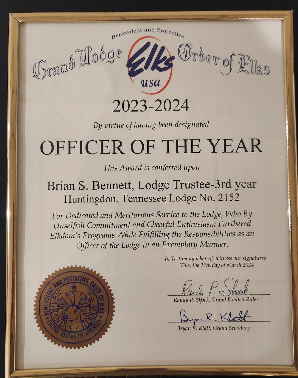 Officer of the Year Brian Bennett