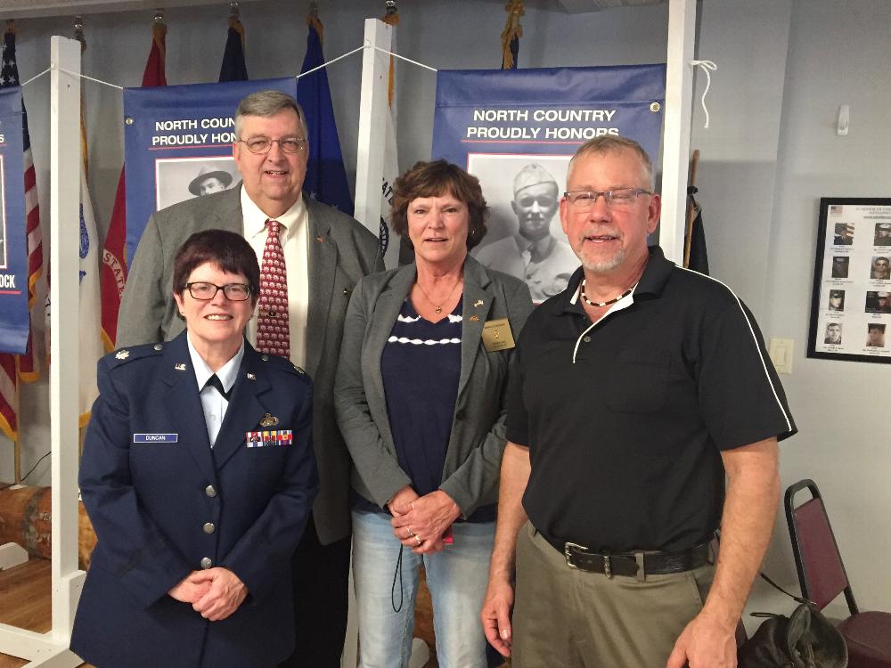 May 2018.     Reception by “North Country Proudly Honors” introducing Veterans banners to be displayed throughout Boonville.

From L to R: North Country Proudly Honors Board Member Cathy Duncan, Leading Knight Greg Fitts, Exalted Ruler Debbie Kirk, North Country Proudly Honors Board Member Bob Lewis