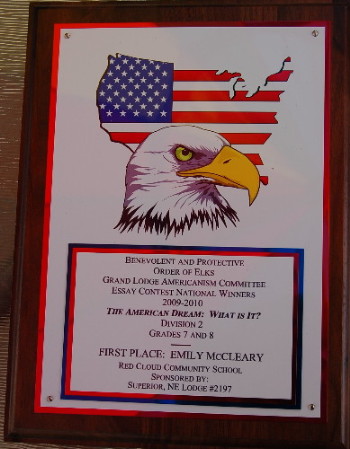 Emily McCleary - Grand Lodge Americanism Essay Contest - 1st Place Winner 2009-2010 Grades 7 & 8
