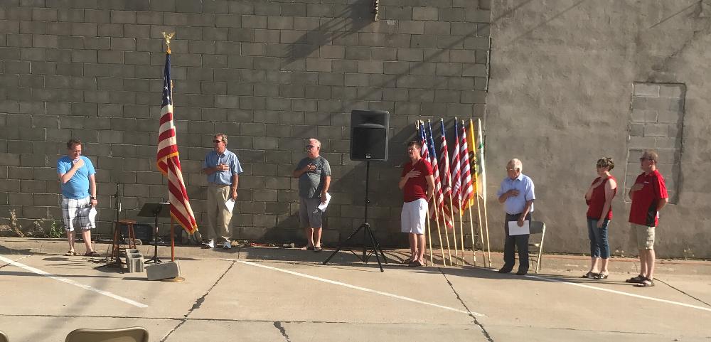 Austin Karnatz, Larry Langer, Troy Hayes, Brian Splater, Don Anderson, Shanel Rempe and John Price Jr. take show honor during the 2018 Flag Ceremony