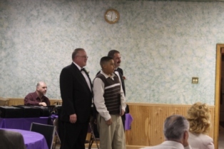 PER Wayne Pynckels and ER Angelo Golino present Batter Up award to boy State Finalist, District Winner and Lodge Winner Chelsea.