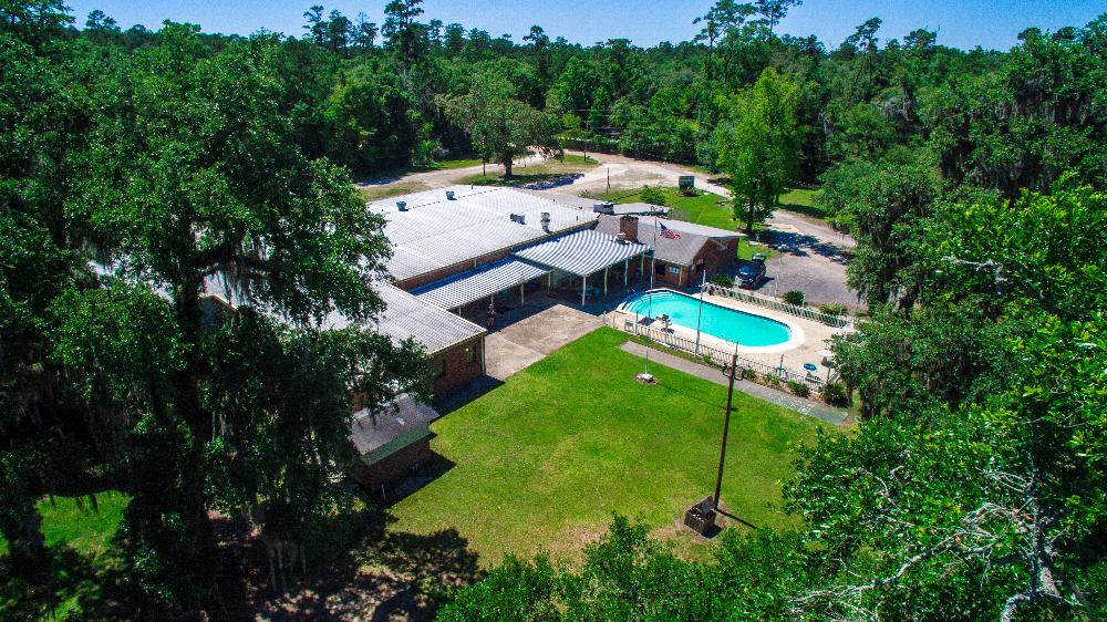 Aerial View of Our Lodge and Pool