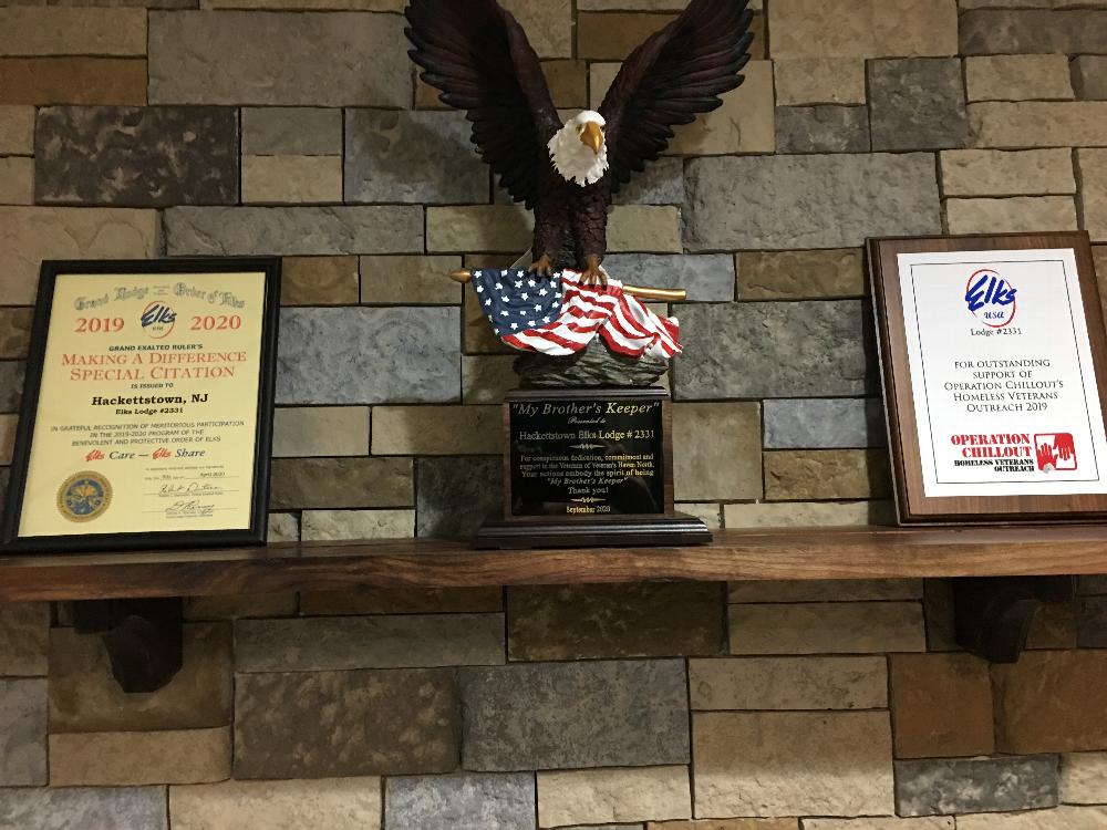 The Lodge received the "My Brother's Keeper" trophy from the commanding general of Veteran's Haven North for the outstanding support the Lodge has given to the facility and the homeless veterans residing there.