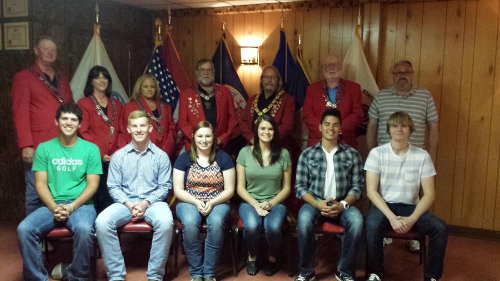 6 of the 9 Golf Tournament scholarship recipients, with officers; Trustee Tim Schroeder, Esquire Kristin Schroeder, Esteemed Leading Knight Kim McCune, Esteemed Loyal Knight Clarence Herrington, Exalted Ruler Marc Padgett, PER and Trustee Coke Cudd, and Golf Committee Chairman Freddie Bohannon.