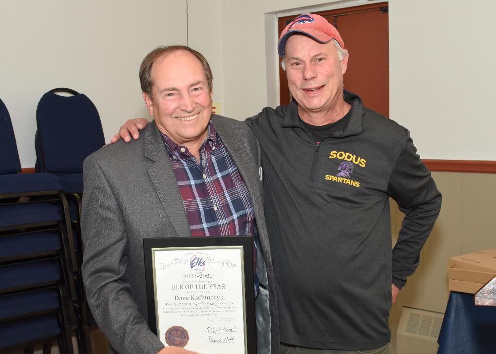 2022 Elk of the Year Dave Kachmaryk presented by past Elk of the Year Scott Hewitt