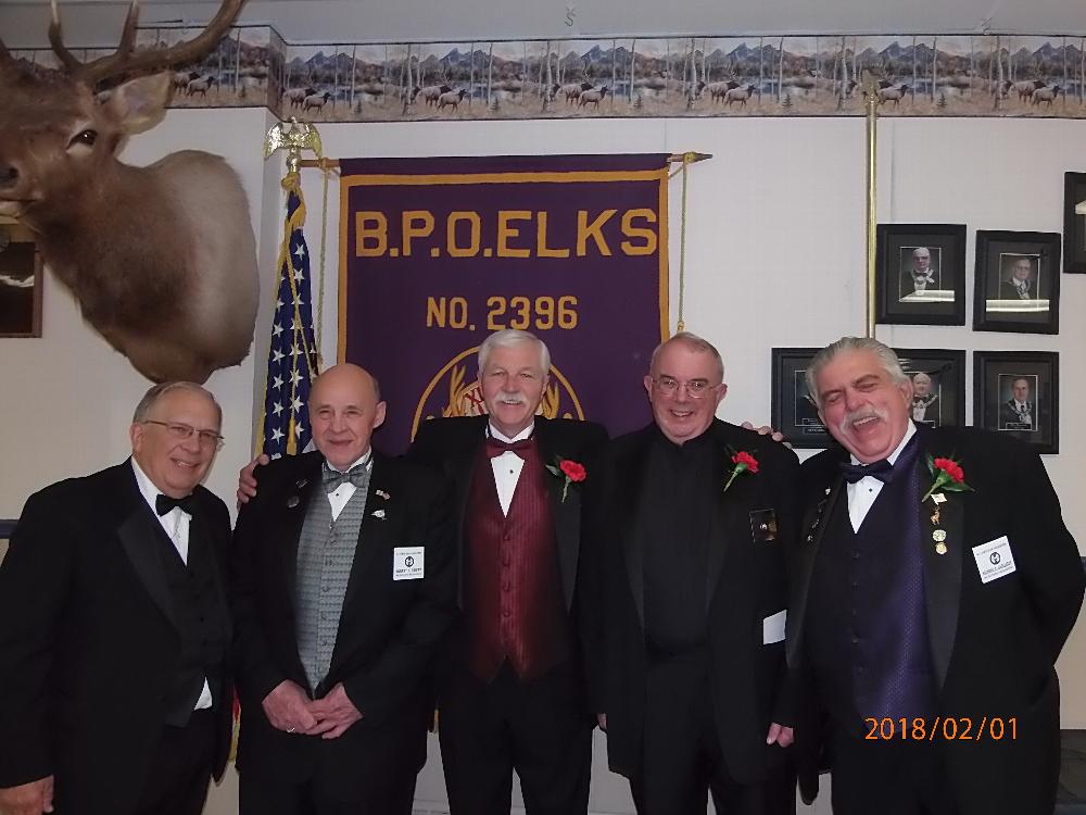  Left to Right                           
Rick Wunder - Past State President
Bob Erway - District Vice President
Phil Conaty - State President
Tom Steele - Exalted Ruler
Mike Gagliardi - Escort to State President