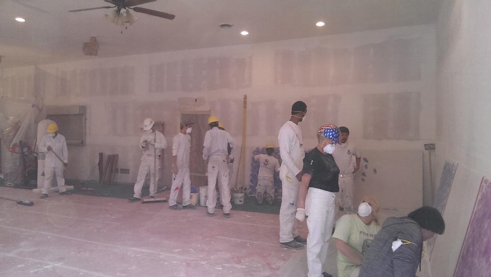 The walls were stripped and new wallboard installed. Dusty work for the youngsters of the Job Corps