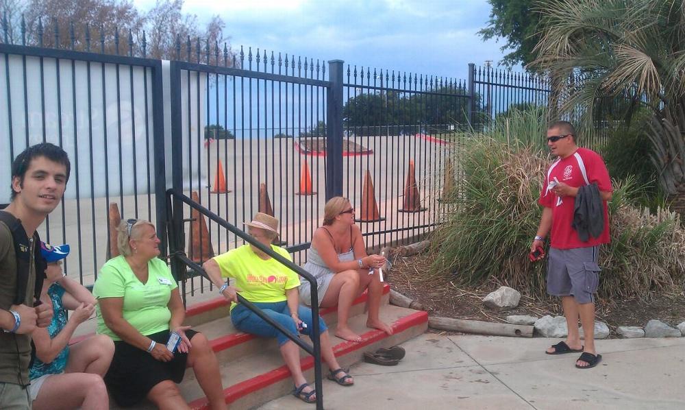 Elks Members and Families wait for homeless children and families from Captain Hopes Kids to arrive at Hawaiian Falls to enjoy a "Splash for Kids" day, sponsored by ENF and our Gratitude Grant of $2000!