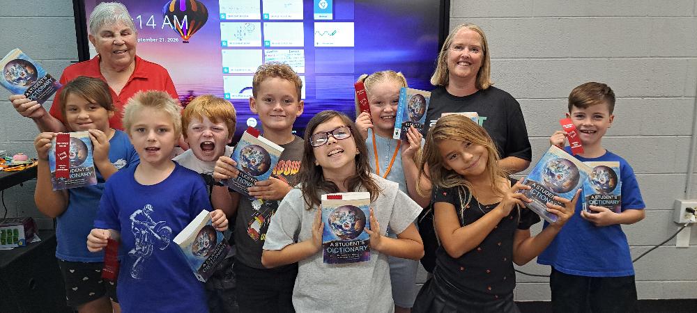 On September 21st the Bullhead City Elks Auxiliary gave new dictionaries to Mrs. Flick's class at Topock Elementary School. They were very happy to have them! Pictured left to right - Auxiliary member Pat Chovenac, students and teacher Mrs. Flick