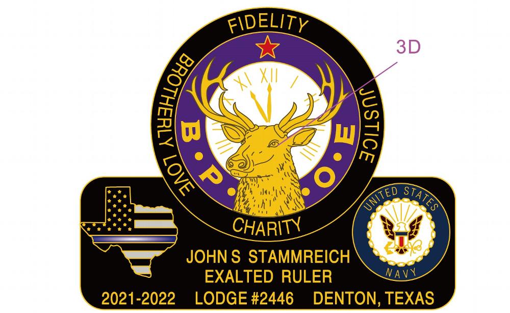 2021 Denton Lodge Exalted Ruler Pin - Free for Denton Lodge Members and Visiting Elks. Ask the bartender for one, compliments of PER John Stammreich