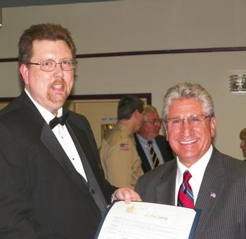 ER Tom Nealon receives NYS Assembly Citation presented to Lodge #2466 by Assemblyman Jim Tedisco at Flag Day 2013. (Photo by J. Chase)