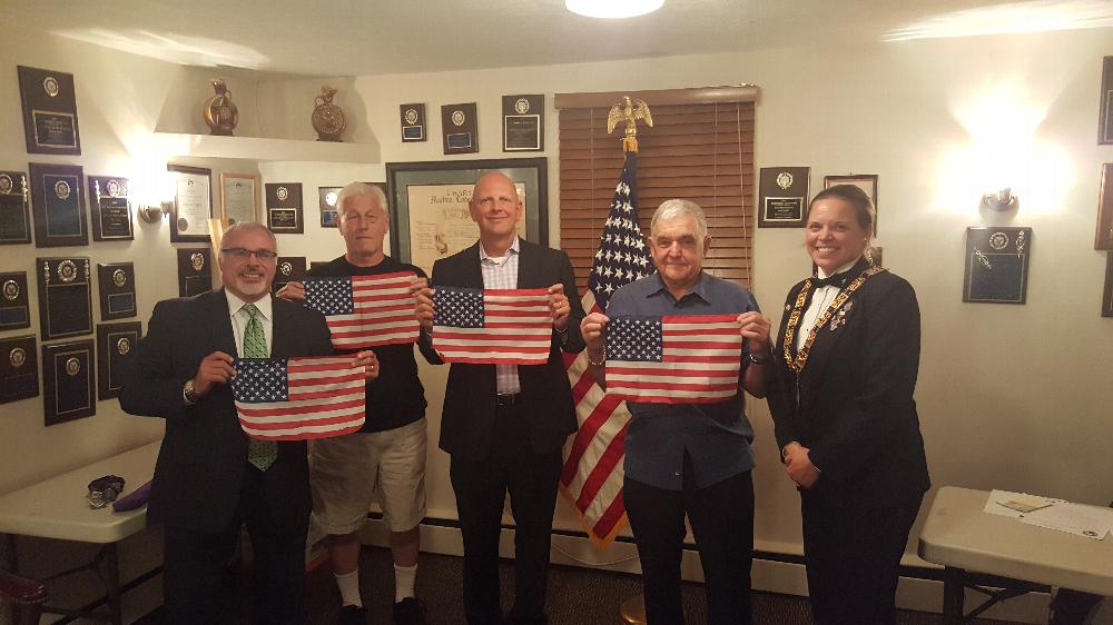 Welcome to our new members initiated on September 9, 2016. (L-R) Sal, Ron, Daniel, Bob, Exalted Ruler Allison.