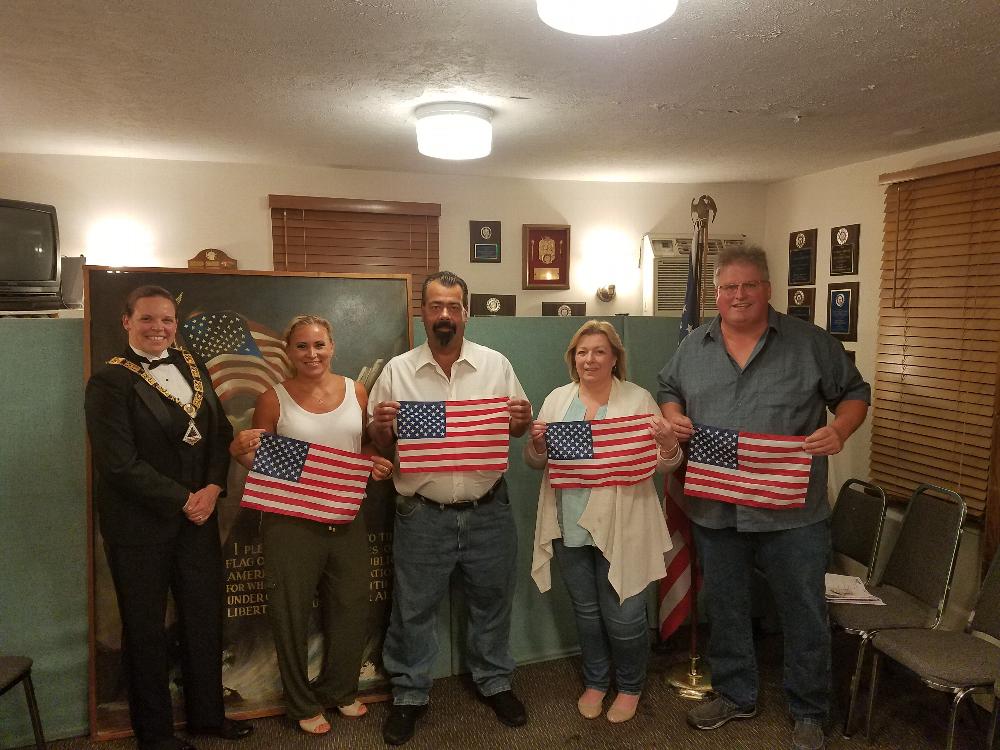 Welcome to our new members initiated on July 14, 2017. (L-R) Past Exalted Ruler Allison, Lorraine, Luke, Donna, Scott.