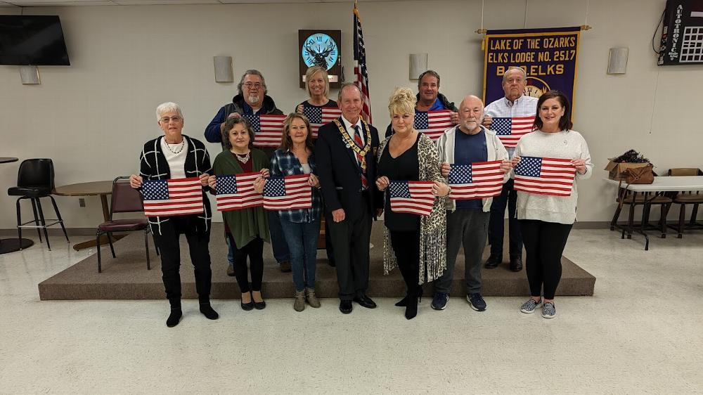 WELCOME TO 10 AMERICAN CITIZENS  INITIATIED LAST EVENING.
Please join me in welcoming the following Elks whenever you see them.
Front Row, Left to Right:  Anita Kness, Jan Marie Bender, Kristine Potts, ER Fred Catcott, Pam Black, Ed Libby and Michelle Libby
Back Row, Left to Right:  Mike Everding, Kelly Fischbach, 
Jim Clement and Bernie Koehne
