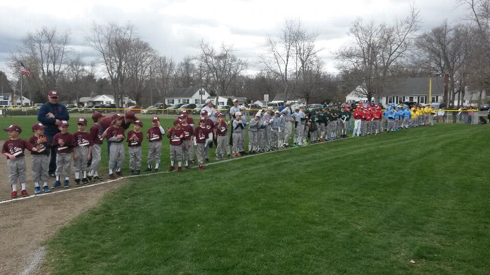 2014 Newt Guilbault baseball teams opening day ceremony 4-27-14. The Elk's team is in Blue.