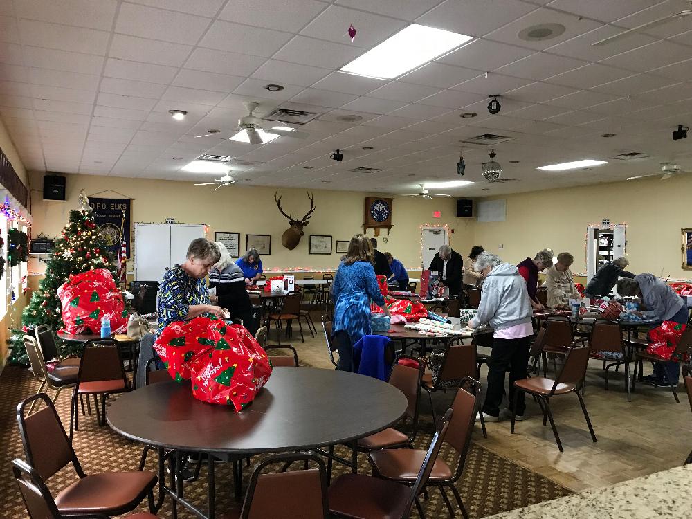 22 Elk Elves came to wrap 125 gifts for our annual Christmas party for the Foster Parents Association