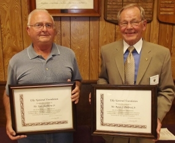 Charter Member Earl Sherburne (left) and Past District Deputy-Honorary Life Member Byron "Bud" Philbrick were presented with Elks National Foundation Permanent Benefactor certificates at the May 8, 2013 lodge meeting. The award signifies $2,000 in total contributions to the foundation.