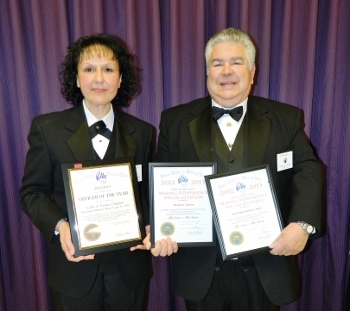 2012-13 Officer of the Year Cathy Voisine is pictured with husband and Exalted Ruler Ron Voisine with their awards. The lodge was cited for their membership growth and participation in all major Elks programs.
