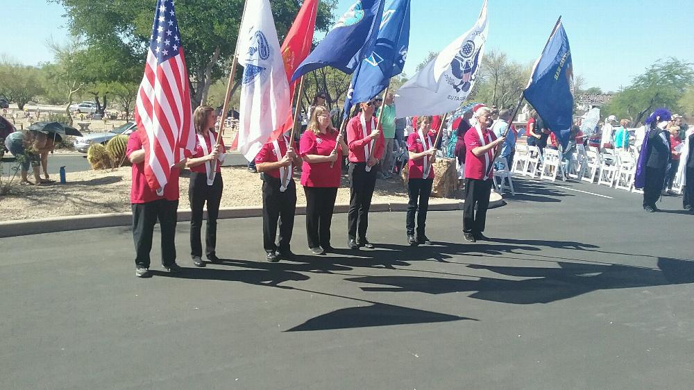 Memorial Day Services at All Faiths, display of military service flags.