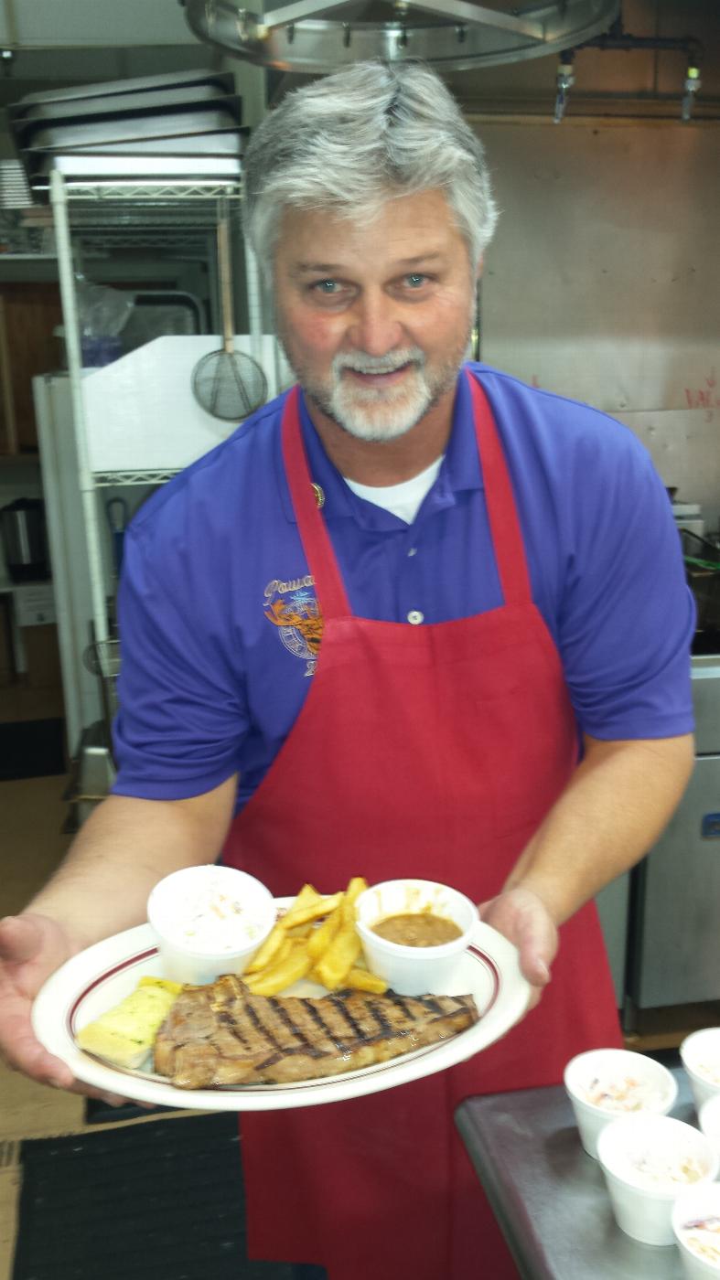 Exalted Ruler Dave Mullett with his delicious steak dinner plate.  

January 10, 2015