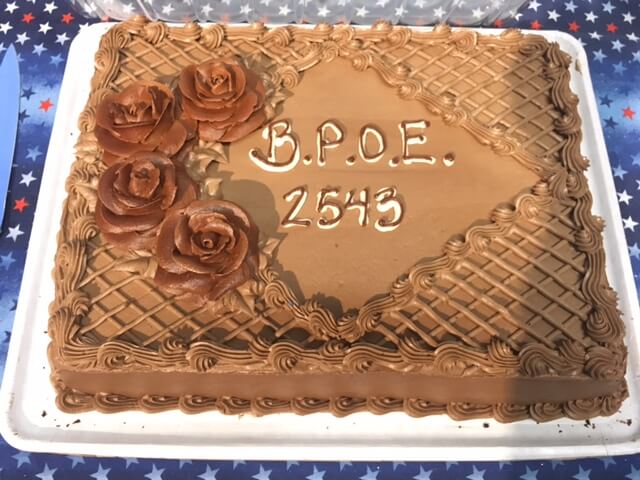 Chocolate cake celebrating BPOE Poway #2543 during a Thursday Hamburger Night.  Sponsored by Greg Aviano.  Good job, go team!!!
