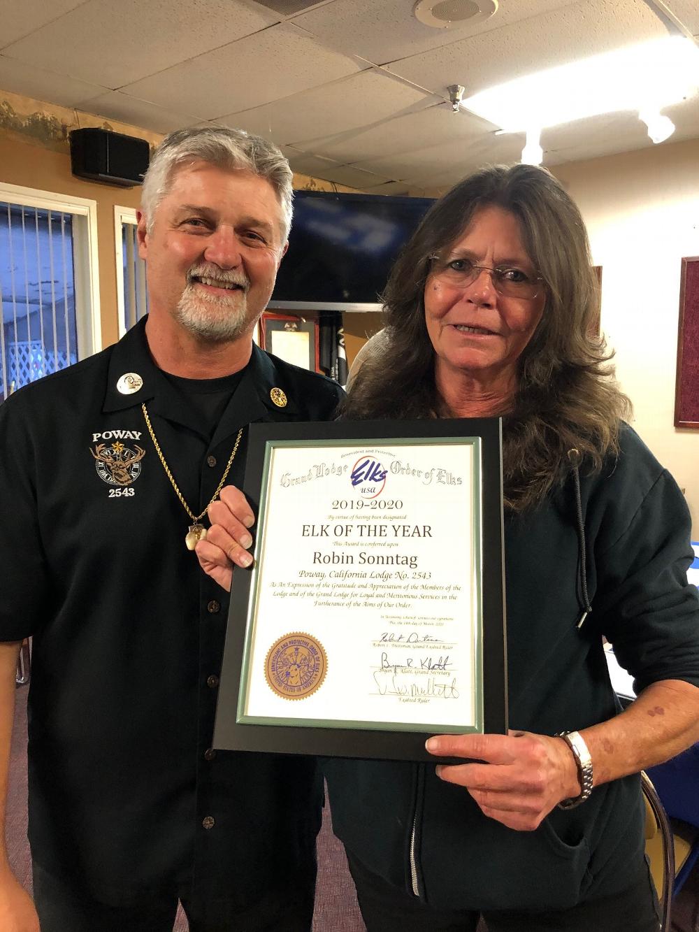 ER Dave Mullett, PER with the Elk of the Year, Robin Sonntag, who was presented with this award at the ER's Award Dinner 3.14.2020.  Congratulations and thank you both for your service!