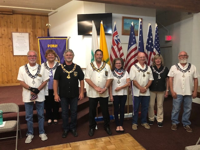 Poway Lodge Officers at the Flag Day Ceremony in June 2020. From L-R are George Melious, Linda Tucker, Dave Mullett PER, ER Norm Kaufman PER, Julie Clemmons, Bud Hill, Sandi Curtis, and Greg Payne.