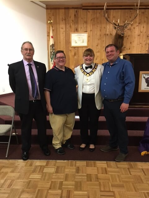 New members Richard Sparks, Shawn Clay, and Art Hopkins with Exalted Ruler Janet Rasmussen, PDDGER after the lodge meeting held on Tuesday, June 26, 2018 Congratulations to each one of you.  We are excited to have you join our Lodge and Fraternal Order! 
  