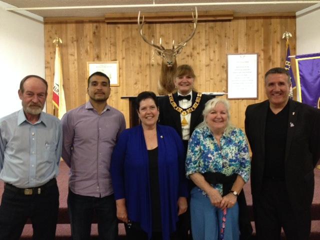 2018 April New Members - Thomas Burns-Miguel Ramirez-Petra Koellhoffer-Bridget Howard-Fred Overbey with Janet Rasmussen, PDDGER ER