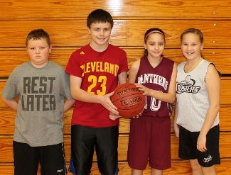 The Sebasticook Valley Elks Lodge held its annual Hoop Shoot on Dec. 14, 2014 at Maine Central Institute's Wright Gymnasium where youngsters in different age categories had an opportunity to demonstrate their free-throw expertise on 25 foul shots. Pictured, from left, are winners Logan Cote of Pittsfield (boys 10-11), Cody Marquis of Pittsfield (boys 12-13), Maya Cooney of Palmyra (girls 10-11) and Peyton Grant of Newport (girls 12-13). The next round of competition will be the Maine North Regionals at the James F. Doughty Middle School in Bangor on Sunday, Jan. 11 at 10 a.m.
