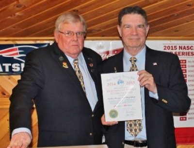 Incoming Exalted Ruler Mike Lange, right, was honored with a Grand Lodge Outstanding Service Commendation by Exalted Ruler Dennis Bragg