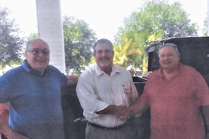 Residents from the Highlands at Scotland Yard with the help of Jim Sullivan (L) and Scott Brown (C) presented Elks PER Ken Fabiani with donated clothes for our Veterans. Thank you folks.
