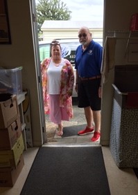 One of the two mats purchased with the ENF Gratitude Grant for Meals on Wheels volunteers who prepare and load vehicles for delivery to elderly clients.  Pictured L-R, Beth Aker, Executive Director, East Pasco Meals on Wheels, David Moyer, Exalted Ruler, Zephyrhills Elks Lodge 2731. 
