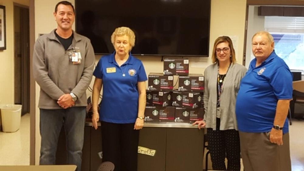 Presentation of 65 inch TV and coffee for residents’ activity room, James S. Haley Veterans Hospital -Domiciliary. These gifts from the Lodge were 50/50 raffles and very generous giving members.

Picture from Left to Right: Roy Leonard, RN, Nurse Manager, Judy Osgood, ENF Chairman, Elks Lodge #2731, Alexandria Novognodsky, Clinical Coordinator, Ken Fabiani, Ealted Ruler of Elks Lodge #2731


