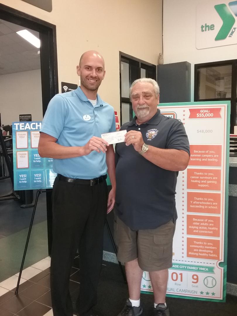 On April 10, 2019 the Zephyrhills Elks Lodge # 2731 made a donation to the East Pasco YMCA of Zephyrhills. The donation was presented by Leading Knight Jay Klamer to Michael Cosentino, Center Executive for the East Pasco YMCA.