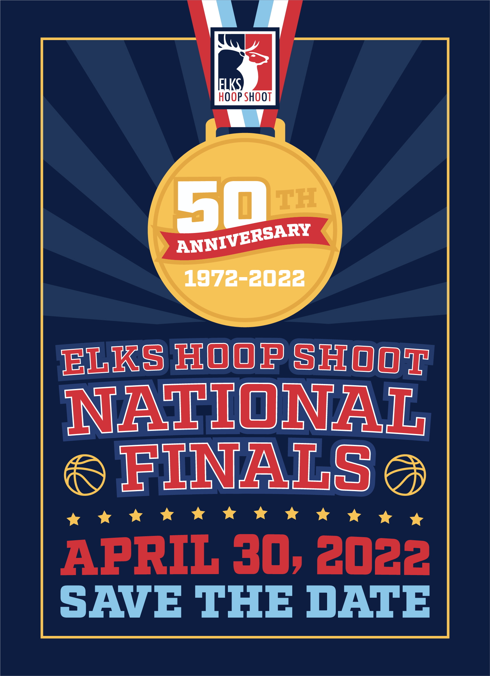 Elks Hoop Shoot Save the Date Image. When: Saturday, April 30, 2022 at Wintrust Arena in Chicago